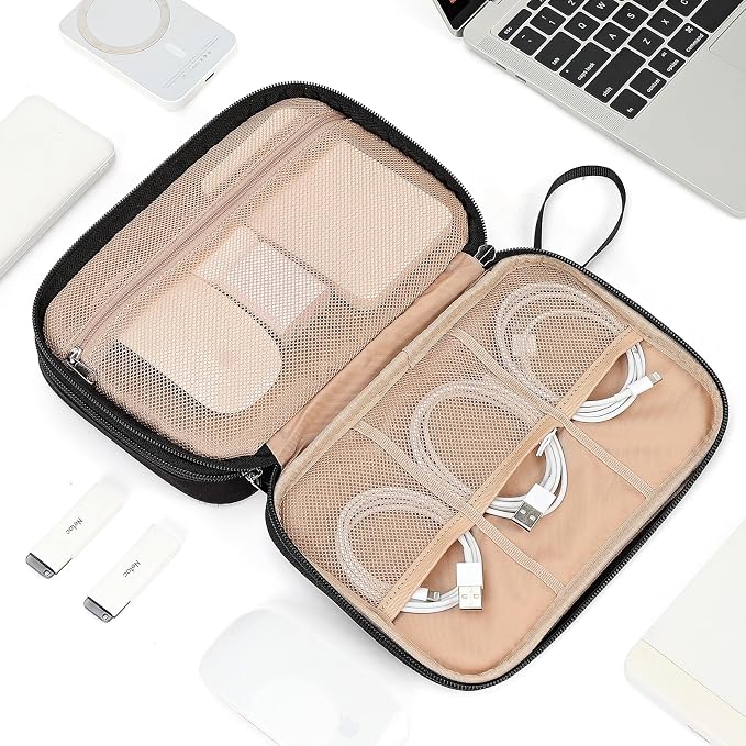 NISHEL Electronics Travel Organizer Cord Case, Charger Cable Tech Bag | Double-layer bag keeps chargers, cables, flash drive, and small tech essentials organized for trip, Large, Black - Image 7