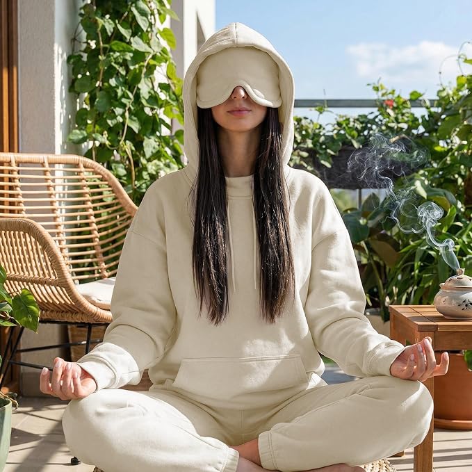 Ainangua Womens Oversized Pullover Essentials Hoodie with Eye Mask Comfor Airplane Mode Travel Office Vacation Sweatshirt - Image 3