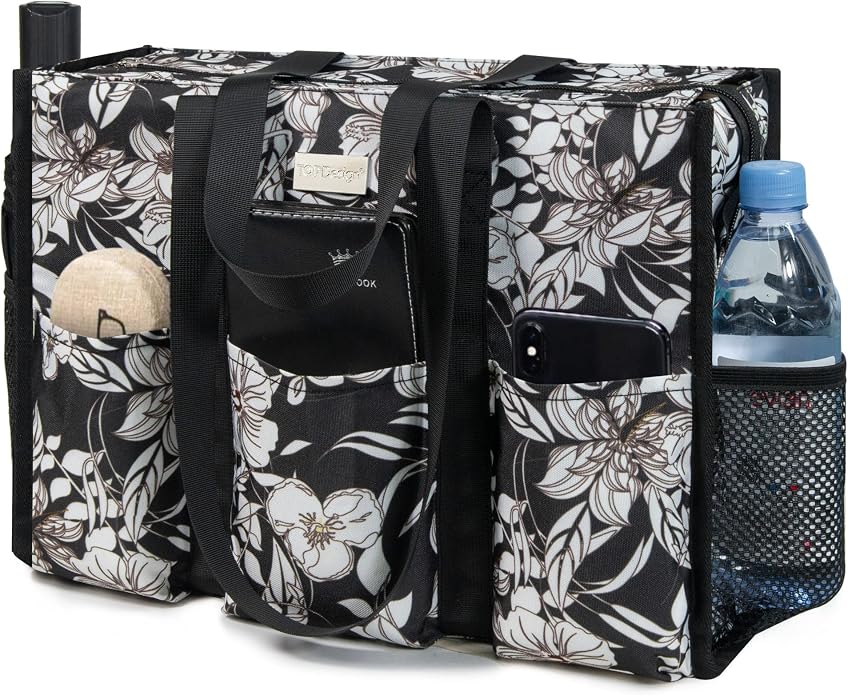 TOPDesign Utility Water Resistant Tote Bag with 13 Pockets, Top Zipper Closure & Thick Bottom Support, for Working Women by TOPDesign
