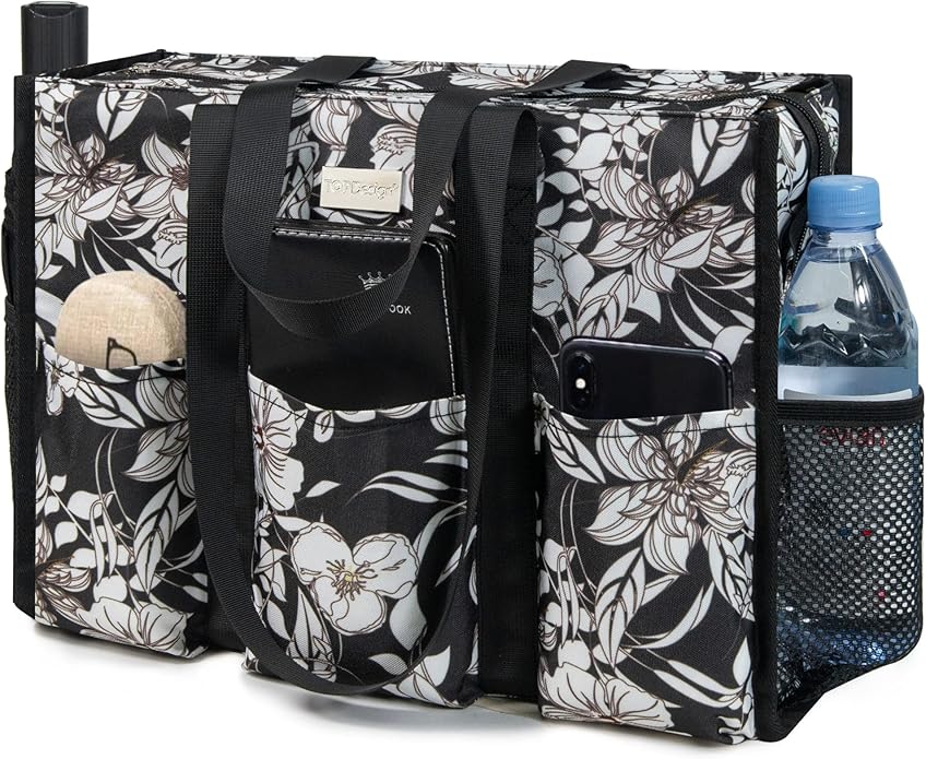 TOPDesign Utility Water Resistant Tote Bag with 13 Pockets, Top Zipper Closure & Thick Bottom Support, for Working Women by TOPDesign