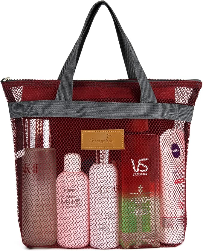 Mesh Shower Caddy Bag Portable Hanging Toiletry and Bath Organizer with Zipper for Travel, Gym, Camping, College Dorms, Beach by TOPASION