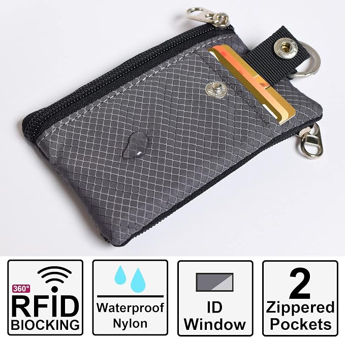 CHENSPRX Minimalist RFID Blocking Small Wallet with ID Window,WaterResistant Zip Id Case Wallet with Lanyard Keychain for Cards,Cash,Travel,Women,Men - Image 3