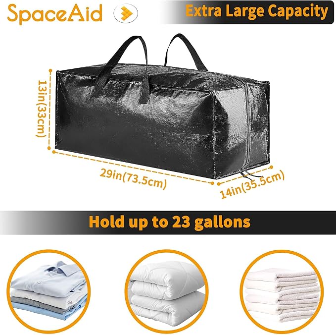 SpaceAid Heavy Duty Moving Bags, Extra Large Storage Totes W/Backpack Straps Strong Handles & Zippers, Alternative to Moving Boxes, Packing & Moving Supplies, Black (4 Pack) - Image 7