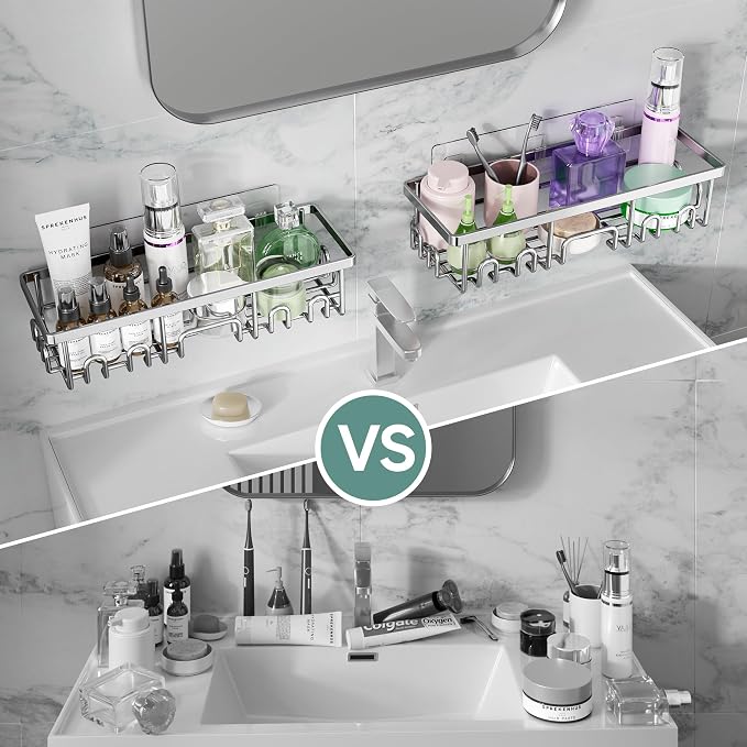 Veken Shower Caddy 3-Pack, Advanced Rustproof Design, No Drilling Adhesive Shelves, Rack with Soap Holder, Large Capacity Bathroom Organizers and Storage, Wall-Mounted Kitchen & Home Decor - Image 5