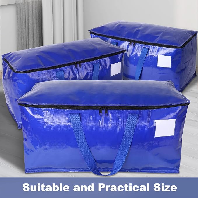 StorageRight Moving Bags, Moving Boxes, 93L 6-Pack Sotrage Bags Totes, Blue | Heavy Duty Storage Bins with Lids, Zipper, Reinforced Handles, Tag Pocket, Foldable Moving Supplies for Collge, Dorm,Travel - Image 5