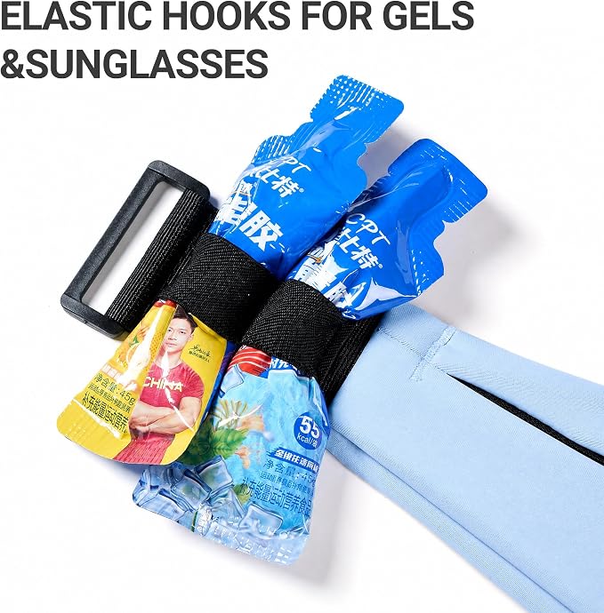 Running Belt Fanny Pack Men Women, Slim No-Bounce Waterproof Phone Holder | Adjustable Elastic Strap Fits 27-43" Hips, Detachable Race Bib Clips, Energy Gel & Sunglasses Loops, 3 IPX4 Pockets - Image 5