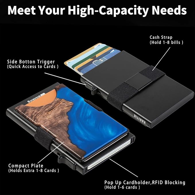 Slim Card Holder Wallet for Men, Minimalist RFID Blocking Pop Up Wallet, Smart Metal Business Card Case Holds 12 Cards, Money Clip, Front Pocket Wallet, Gifts for Men - Image 7