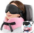 YFONG Travel Pillow with 3D Sleep Mask for Long Flights Airplane, Pink | Patented 360° Ergonomic Sleeper Hold Head Support System, Memory Foam Neck Pillow, Prevents Head Bobbing, Adjustable Strap by YFONG