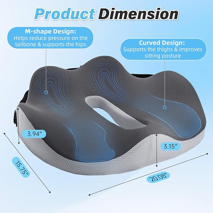 VUSIGN X-Large Seat Cushion for Truck & Car Drivers, Memory Foam Seat Cushion for Long Driving, Sciatica & Tailbone Pain Relief, Ergonomic Back Support Cushion with Non-Slip Bottom & Washable Cover - Image 4