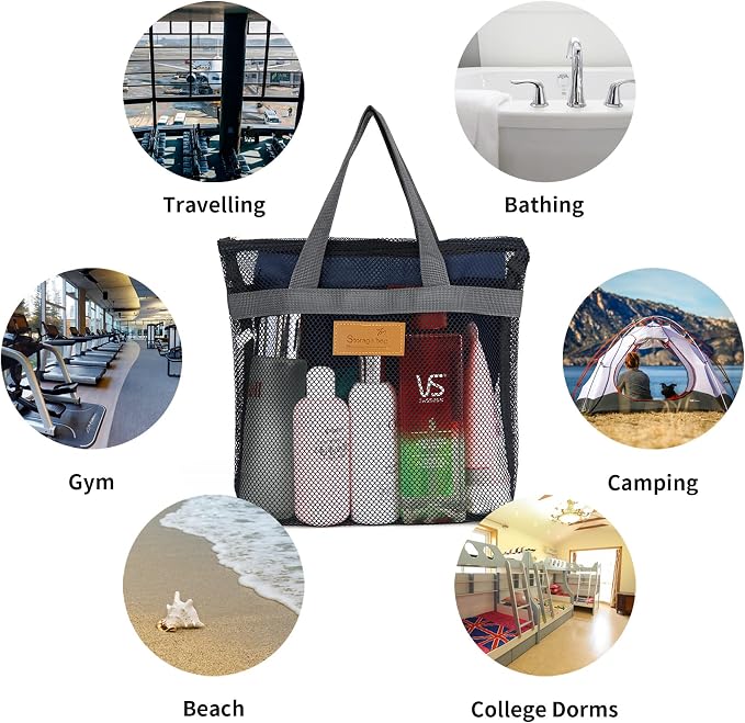 Mesh Shower Caddy Bag Portable Hanging Toiletry and Bath Organizer with Zipper for Travel, Gym, Camping, College Dorms, Beach - Image 8