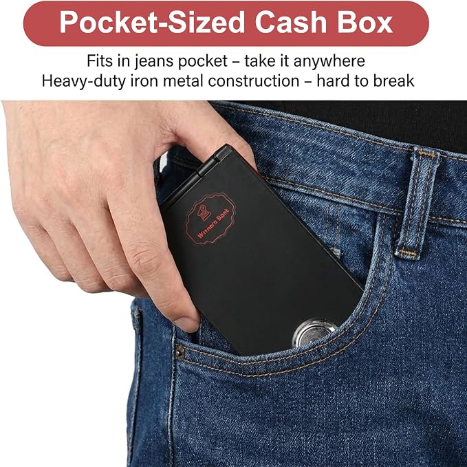 Metal Box for Gambler, Winners Bank Portable Safe with Key, Mini Gambling Lock Box for Cash Money Saving Go Home Gamblers Gifts, Black - Image 2