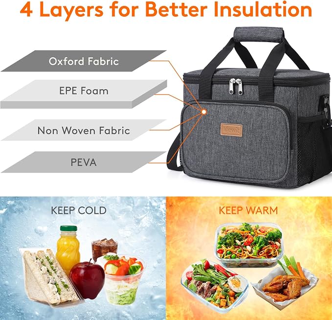 Lifewit Large Lunch Bag, Insulated Lunch Box, Soft Cooler Cooling Tote for Adult Men Women, Dark Gray 24-Can (15L) - Image 3