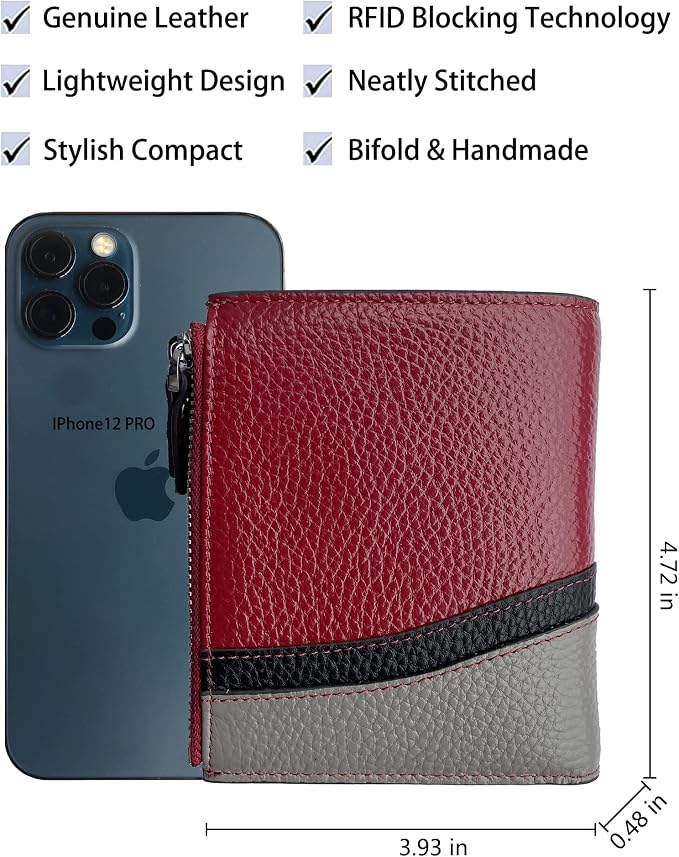 Women's RFID Blocking Leather Small Compact Bi-fold Zipper Pocket Wallet Card Case Purse with id Window - Image 4