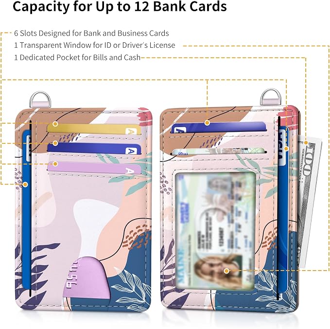 Mayski Slim Wallet, Credit Card Holder for Women, Minimalist Front Pocket RFID Blocking Card Cases, Small Wallet Women Men(Leaves2) - Image 5