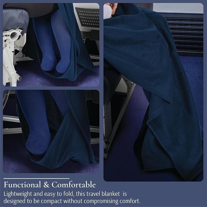 Brookstone Travel Blanket - 2-in-1 Super Soft Fleece Lightweight Throw Blanket with Carrying Pouch, Airplane & Car Travel Essentials, Blue Foot Pocket | Toe Pouch Keeps You Cozy and Prevents Slipping on Long Trips, Folds Into Its Own Sack for Planes, C... - Image 4