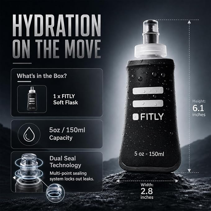 FITLY Soft Flask - Shrink As You Drink Soft Water Bottle for Hydration Pack - Folding Water Bottle Ideal for Running, Hiking, Cycling, Climbing & Rigorous Activity - Image 2