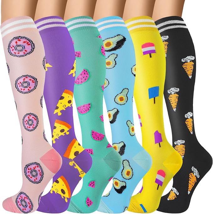Compression Socks for Women & Men 6 Pairs | 20-30 mmHg Breathable & Moisture-Wicking Comfortable & Skin-Friendly Knee High Support Socks for Nurse, Travel, Pregnancy by OUIVIAL
