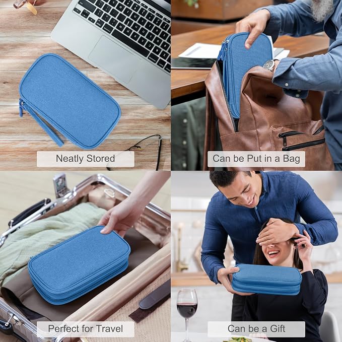 FYY Electronic Organizer, Travel Tech Pouch Bag, Medium, Cyan | Wrist Strap, Waterproof, Double Layers Portable Electronics Travel Carrying Case for Cord, Charger, Daily Business Trips Use - Image 7