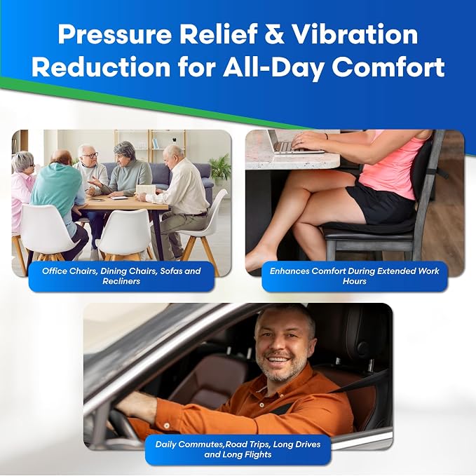 Original Seat Cushion - Liquicell Membrane Technology for Pressure Relief, Tailbone Pain, Sciatica, Hip & Lower Back Pain - Long Sitting on Car Seat, Office/Home Chair (18" W x 17" x 3") - Image 6