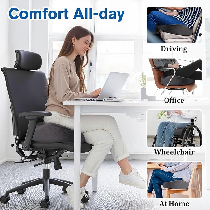 CushyOasis Seat Cushion, Gel Memory Foam Office Chair Cushions, (Grey) | Anti-Slip Back & Removable Cover, Ergonomic Tailbone Support Seat Cushion, Memory Foam Seat Cushion for Office - Image 6