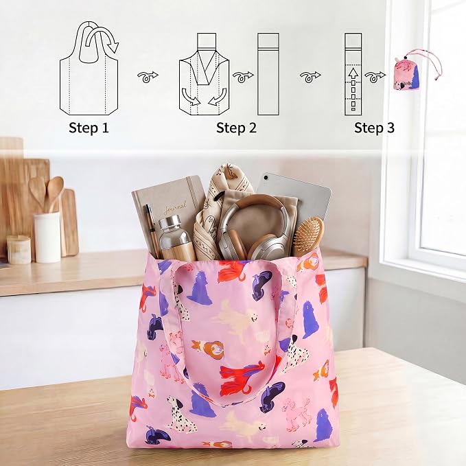 Stelle Lightweight Reusable Grocery Bag with Handles Ripstop Nylon Foldable Tote Shopping Bags for Travel and Groceries - Image 6