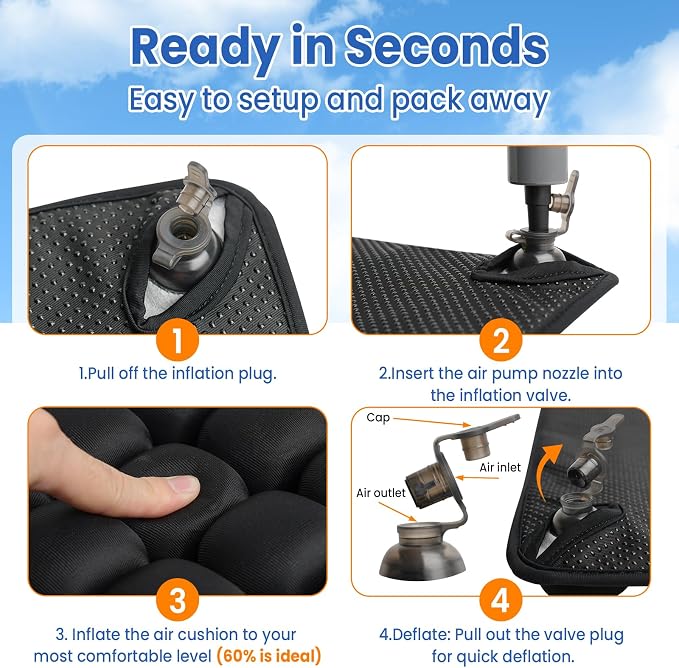 JUMPOW Inflatable & Portable Travel Seat Cushion for Airplane with Pump | 3D Air Cell, Cool & Ventilated, Foldable, Lightweight, Portable, Compatible with Any Chairs, Car Seats, Wheelchairs, Planes - Image 6