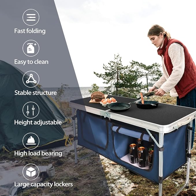 CampLand Outdoor Folding Table Aluminum Lightweight Height Adjustable with Storage Organizer for BBQ, Party, Camping - Image 5