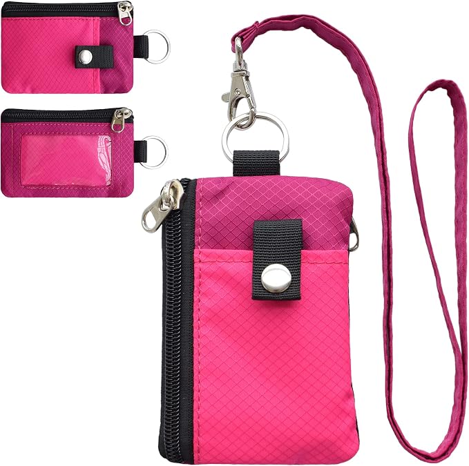CHENSPRX Minimalist RFID Blocking Small Wallet with ID Window,WaterResistant Zip Id Case Wallet with Lanyard Keychain for Cards,Cash,Travel,Women,Men by CHENSPRX