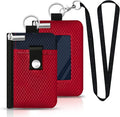 Minimalist RFID Blocking Small Wallet with ID Window,WaterResistant Zip Id Case Wallet with Lanyard Keychain for Cards,Cash,Travel,Women,Men (Red/Dark blue) by CCUMI