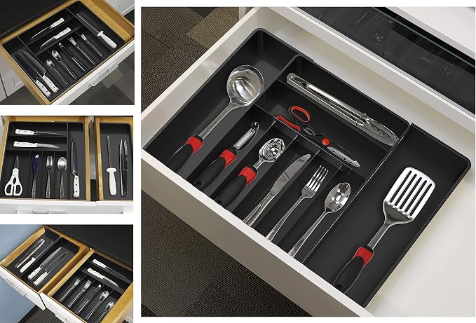 Simple Houseware Expandable Kitchen Drawer Flatware Organizer, Black | Expandable Kitchen Drawer Flatware Organizer, Black – Adjustable Cutlery Tray with 9 Compartments for Utensils and Silverware - Image 6