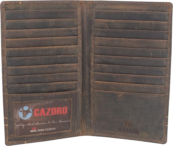 Marshal Bifold Leather RFID Blocking Wallet For Men & Women | Genuine Leather Holder With 19 Slots, 2 Bill Compartments & ID Window | For Credit/Debit Cards, Money & More (Vintage Logo Brown) - Image 2