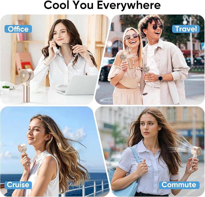 AMACOOL Portable Handheld Turbo Fan, 4 Speeds Wind with Cool Metal Body, 17Hrs Runtime Rechargeable Battery Personal Fan, Mini Pocket Fans for Girl Woman Man Travel Makeup Camping Outdoor-Beige | Gifts for Mom Her Women Girl, Cool Metal Body, Mini Pock... - Image 7