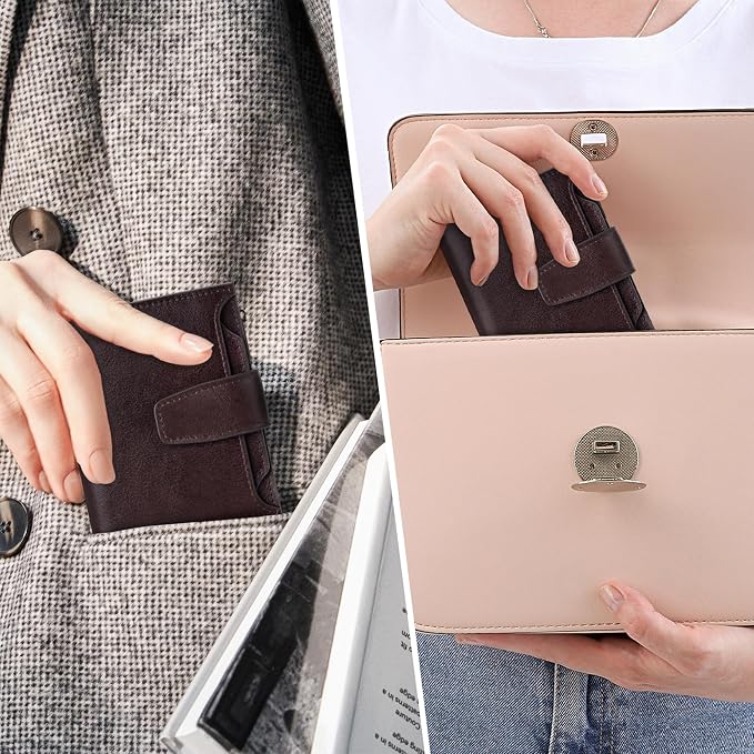 Small Wallet Women RFID Blocking Genuine Leather Bifold Compact Card Holder Wallet for Women with Zipper Coin Pocket 4 ID Window - Image 8