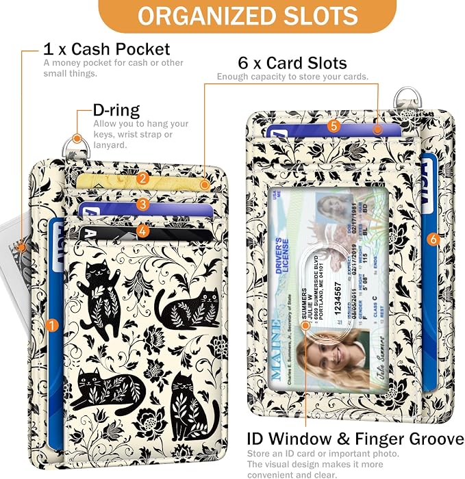 Yonlevres Cat Credit Card Holder Small Wallet Women RFID Blocking Slim Cute | Front Pocket, Handy, RFID Blocking, Woman Girls Ladies Gifts, D-ring for Keychain,Thin Mini Card Case, ID Window, PU Leather - Image 4