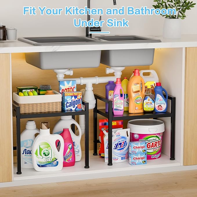 17.3” Metal Storage Shelves,150LBS Heavy Duty Shelving Units For Under Sink | Adjustable Utility Storage and Organization For Small Appliance, Small Shelf Rack Organizer For Kitchen Cabinet Closet Pantry - Image 5