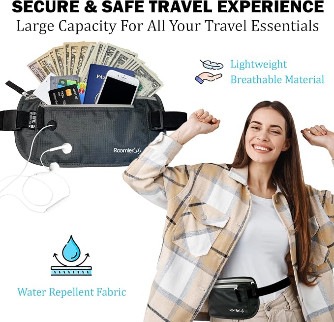 RFID Blocking Passport Holder Travel Pouch for Men & Women - Hidden Money Belt with Anti-Theft Locking Zipper, Slim Waterproof Waist Wallet for Cash, Credit Cards, Passport & Travel Documents, Grey - Image 6