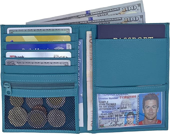 Teal RFID Genuine Leather Passport Wallet - Image 3