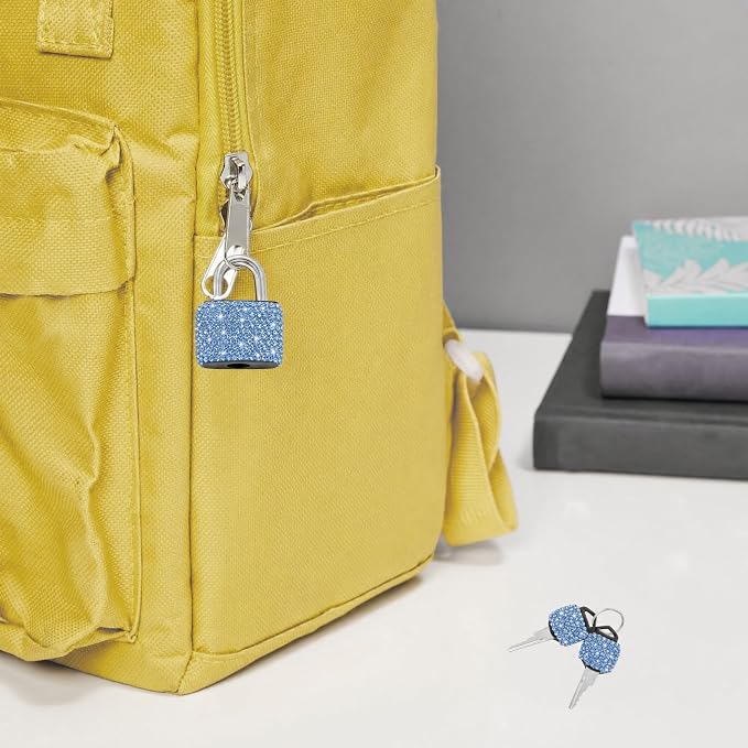 2 Pcs Small Locks with Keys Mini Luggage Locks Bling Padlock with Key Metal Lock for Locker Suitcase Bag(Blue) - Image 6
