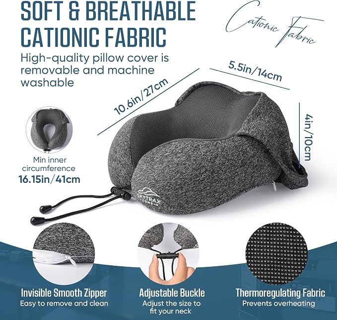 SkytraxComf® Travel Neck Pillow with Hood for Privacy on Long Flights | Memory Foam | Airplane Sleep | Safety-Tested Materials | Extra Large Hood | Chin Support | Earplugs | Washable Cover - Image 6