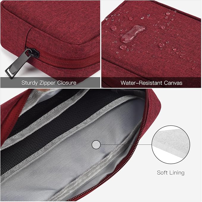imComor Universal Electronics Accessories Case Bag, 2-Pack Portable Soft Carrying Case Bag Pouch Wire Cable Organizer for Hard Drive, Power Adapter, Laptop Mouse, Cosmetics Kit, Small+Big-Wine Red - Image 4