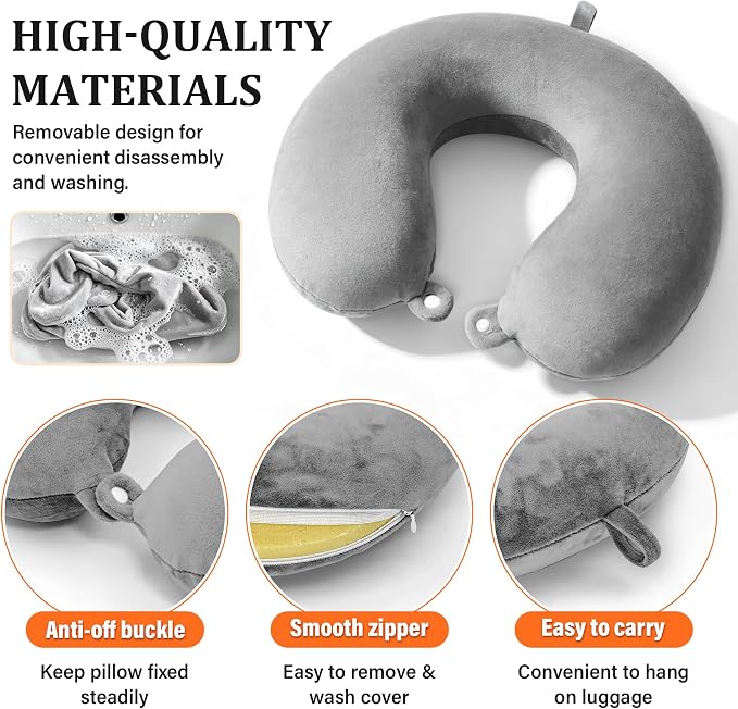 2 Packs Travel Neck Pillow Cover, Reusable U Shaped Washable Cover (Gray Black) - Image 3