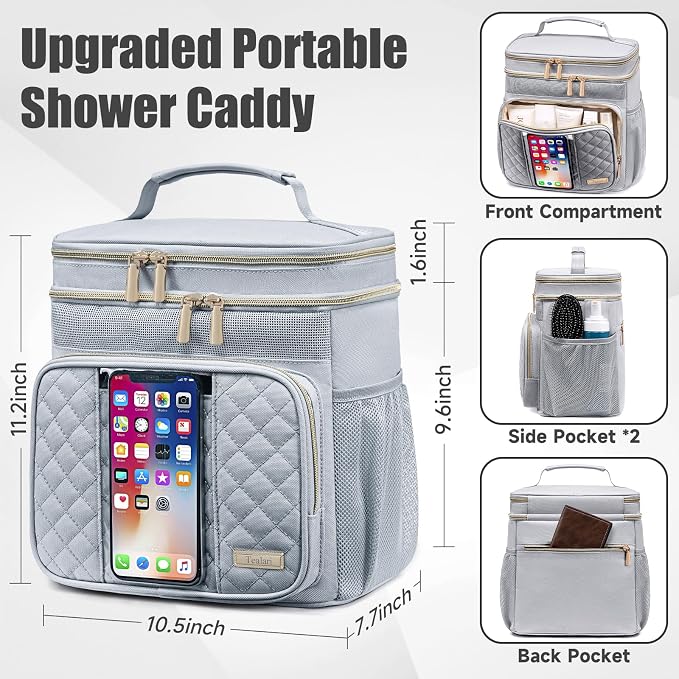 Tealari Large Toiletry Bag for Women Men,Bathroom Bag,Water Resistant Shower Bag,Makeup Bag,Portable Shower Caddy for College Dorm,Hanging Travel Toiletry Bag with Transparent Waterproof Phone Pocket - Image 4