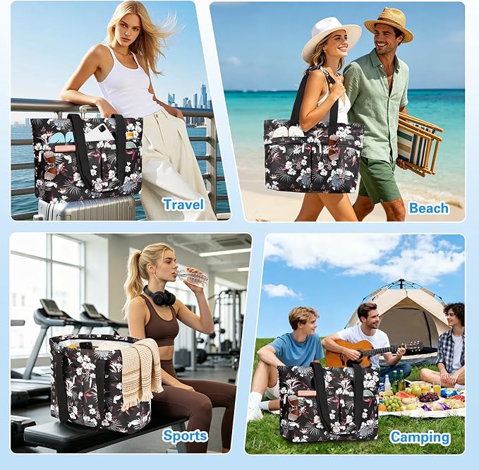 HUANLANG Large Beach Bags for Women Pool Bag with Zipper, Waterproof Sandproof Beach Tote Travel Bag with Wet Pocket - Image 7