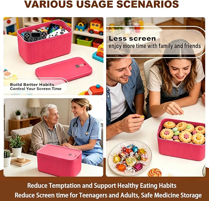 Lockable Storage Box, Large Lock Box with Combination Code – 2 inch Taller Version for Medication Safe, Phone Jail, Food Snacks, First Aid Kits, Refrigerator, Office, School, Home,Pink - Image 6