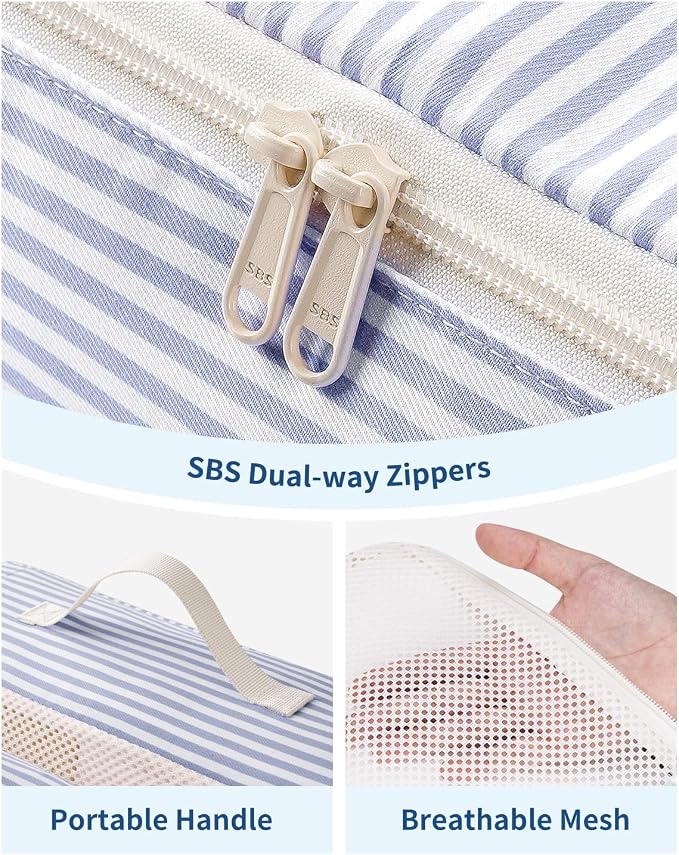 Narwey 7 Set Striped Packing Cubes for Travel Carry on Suitcase, Durable Packing Organizers Bag for Kids Women Men, Duffle Bags Backpack Travel Essentials Accessories (Greyish Blue Stripe) - Image 4