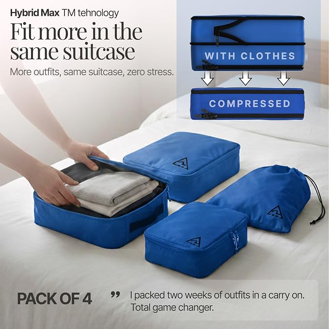 4-Piece Luxury Compression Packing Cubes & Bags for Travel – Maximize Space in Luggage with HybridMax Double-Capacity Design, 50 Luggage Tags, Patented Suitcase Organizer Bags, Lifetime Satisfaction - Image 2