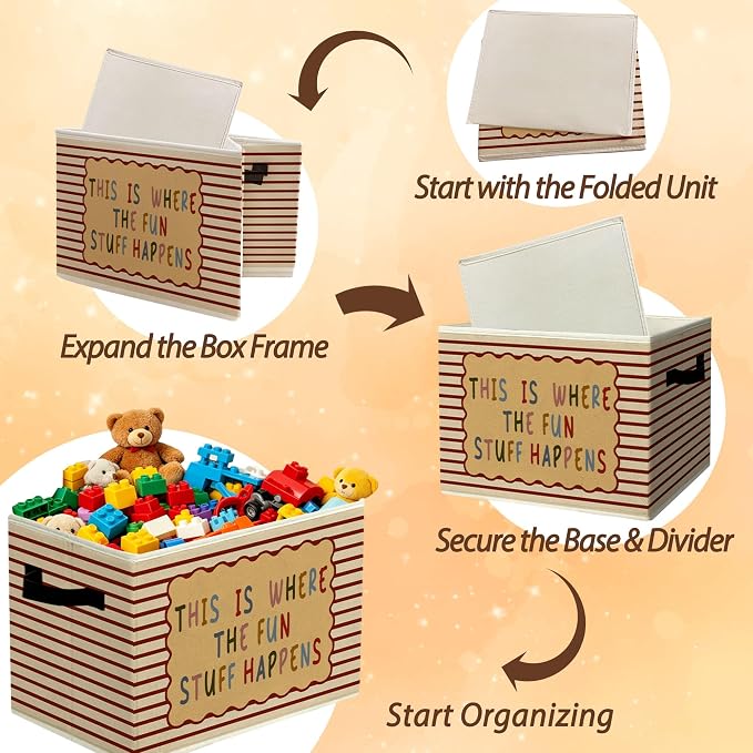 Rustic Playroom Storage Bins Boxes with Handles | toys books clothes, this is where the fun stuff happens nursery foldable basket for organizing bedroom toddler room playroom - Image 6