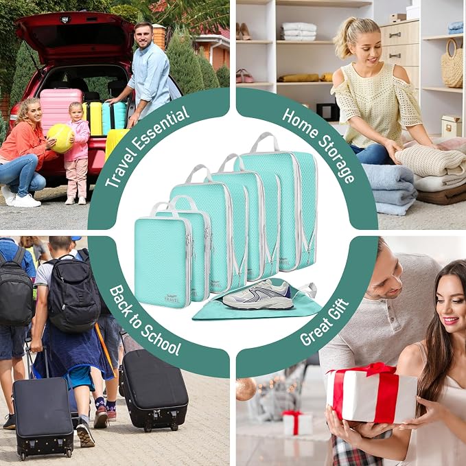 6 Set Compression Packing Cubes, Suitcase Organizer, Lightweight Travel Essentials, Compression Bags For Travel Accessories Luggage Storage Set (6Pcs, Blue) - Image 7
