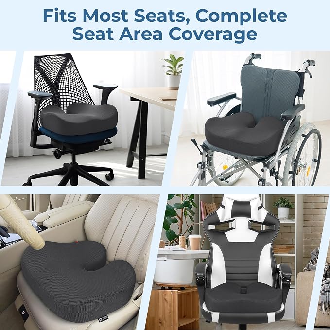 5 STARS UNITED Seat Cushion - Memory Foam Chair Cushion for Tailbone Pain Relief - Ergonomic Support for Coccyx, Sciatica & Butt - Office, Desk & Gaming Chair, Car Seat, Wheelchair, Dark Gray Mesh - Image 5