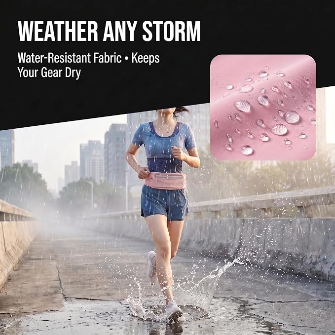 Running Belt for Women Men, Slim No-Bounce Waist Pack, Water Resistant Reflective Phone Holder Fits Phones up to 7.5 inch, Adjustable Fanny Pack for Running Jogging Hiking (Pink) - Image 4